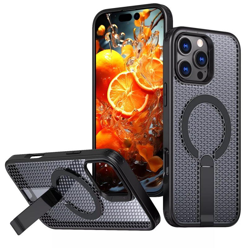 Magnetic Holder Stand Breathable Mesh Magsafe Shockproof Bumper Case For IPhone