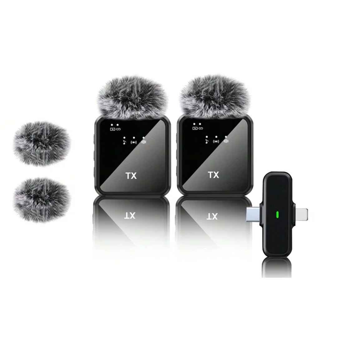 F15-2 Wireless Receiver Microphone Lavalier Microphone, One to Two Dual Microphone Device Compatible with Android and IOS